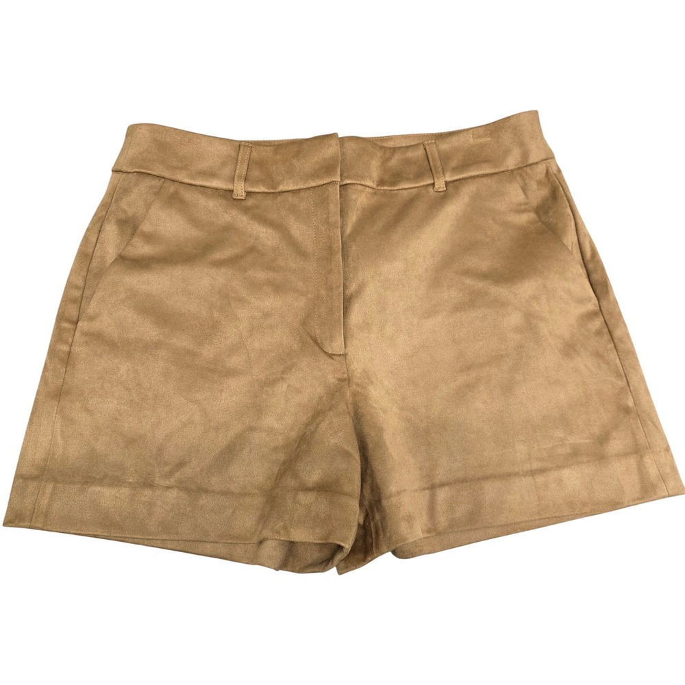 White House Black Market Faux Suede Shorts Camel Tan 4 Inch Inseam Womens 12 NEW